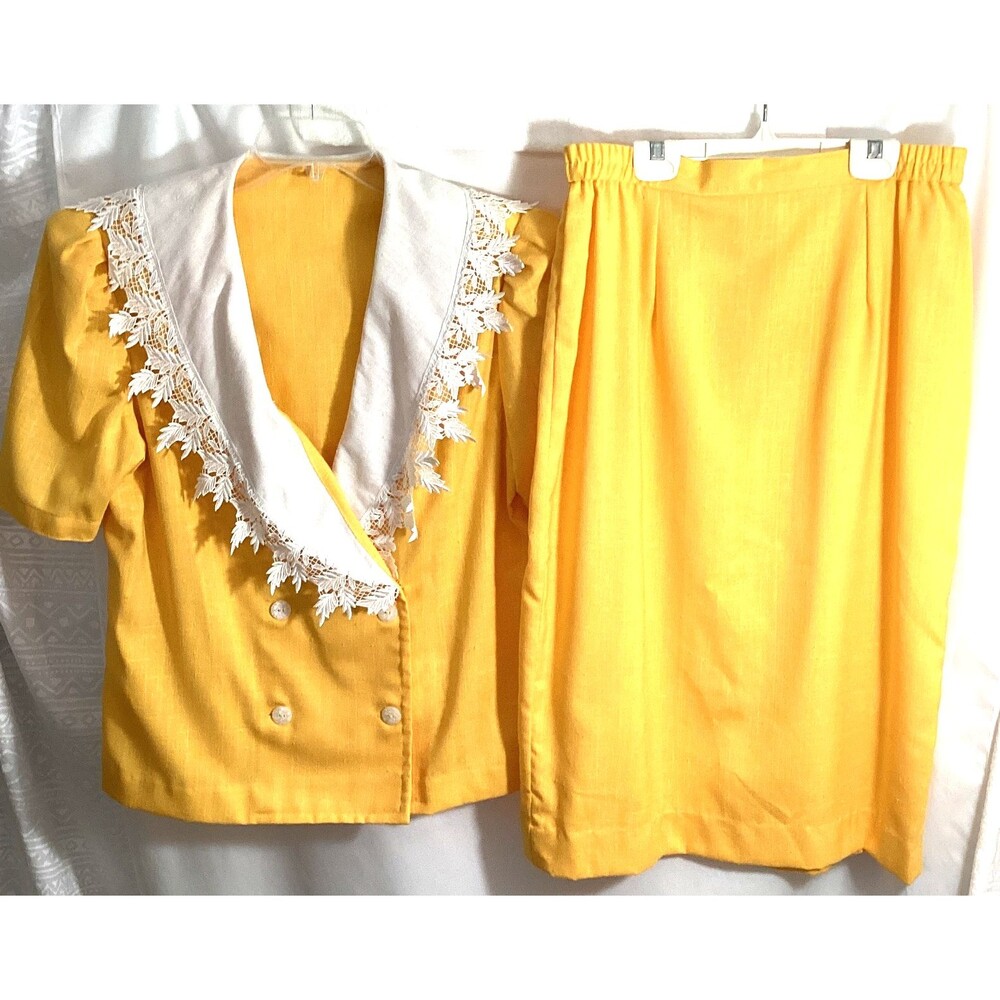 Vintage Handmade Yellow White Lace Shoulder Pads 80s 90s Blazer Suit W30 Bust 40